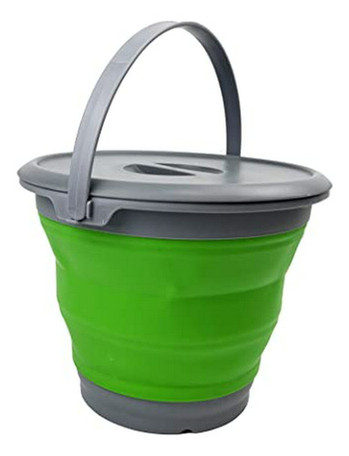 Balde Plegable 8.5l Con Tapa - Gris/verde Bambú