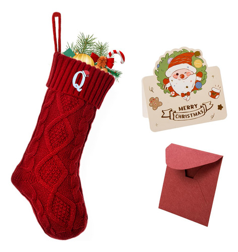 Medias De Navidad 45 Cm Con Inicial Letra Q Roja Bordada