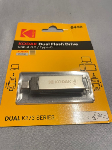 Pendrive 64gb Kodak Usb 3.2 Tipo C K273 Metal Cor Prateado