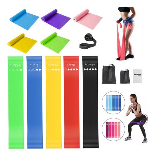 BANNA Bandas elásticas de resistencia para fitness en casa, yoga, pilates, estiramientos, entrenamiento de fuerza y fisioterapia - Juego de bandas elásticas de fitness para hombres y mujeres（Color）
