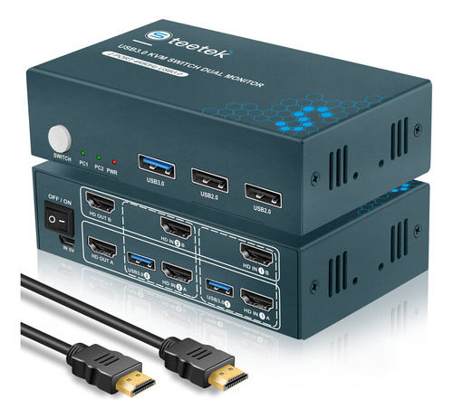 Steetek Conmutador Usb 3.0 Kvm Doble Monitor Hdmi 2 Puertos,