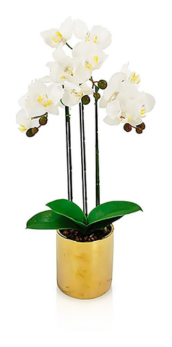 Planta Orquídea Artificial Flor Vara Grande Maceta Elegante