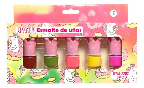 Set 5 Esmaltes De Uñas Para Niñas Con Corona Flower Secret