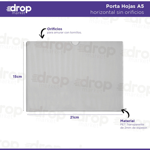 Imagen 2 de 10 de Porta Hojas A5 15x21 Sobre Pared Pet Tipo Acrílico X 1 U.