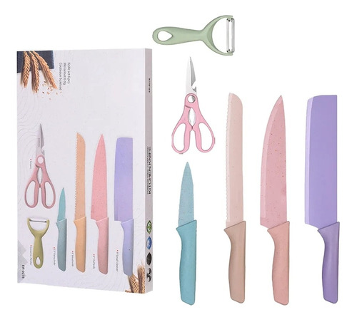 Kit Cuchillos Tijeras Pelador Chef Colores Cocina Regalo