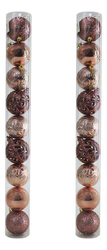 Kit 18 Bolas De Natal Rose Glitter Folha 6cm Pendente Árvore