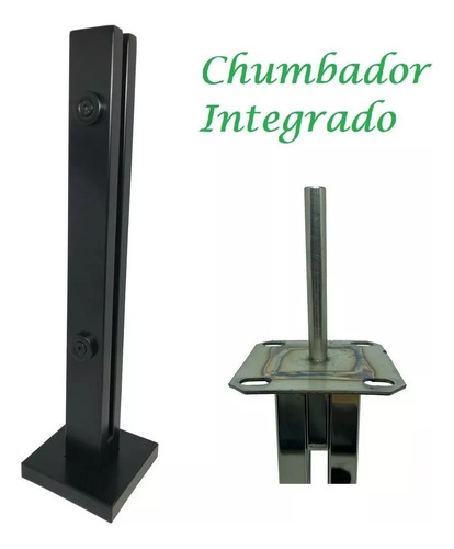 18 Coluna Torre Inox 30cm Com Chumbador 2 Furos Preto Fosco