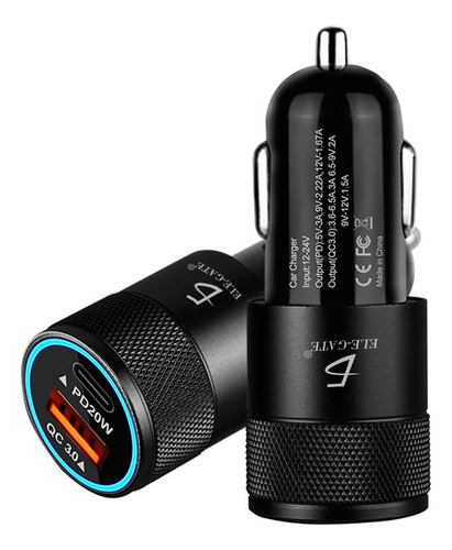 Turbo Cargador Qc3.0 Auto 2 Usb Carga Rápida Pd Tipo C 20w