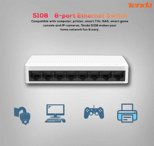 Switch Tenda 8 Puertos Escritorio 200mbps Ethernet S108