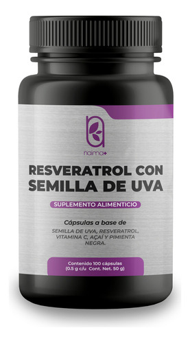 Resveratrol 100 Cáps Con Semilla De Uva, Acai Y Pimienta Sabor Sin Sabor