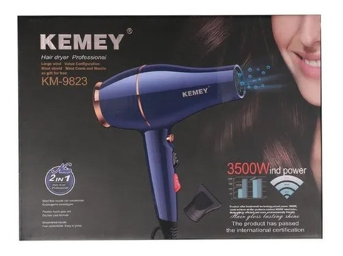 Secador De Pelo Kemei Km-9823 Con 2 Boquillas 