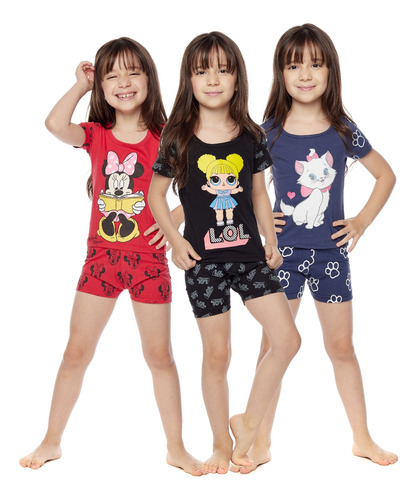 3 Pijamas Roupa Dormir Juvenil Manga Curta 1 A 16 Anos