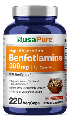 Benfotiamina 300 Mg Apoyo Azucar En Sangre 180 Capsulas