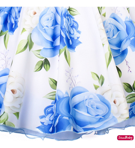 Vestido Infantil Branco Azul Floral Formatura Festa Igreja