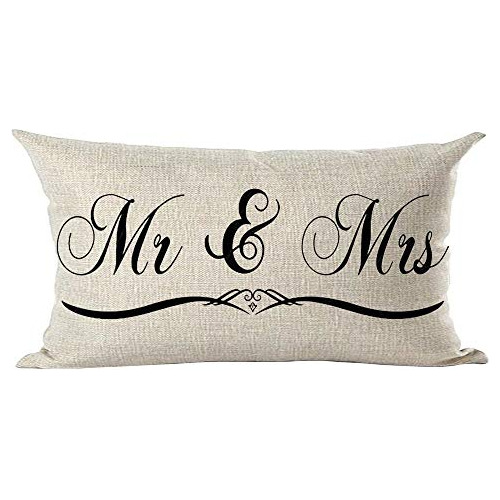 Funda De Almohada Decorativa Lumbar Mr & Mrs Arte De Pa...