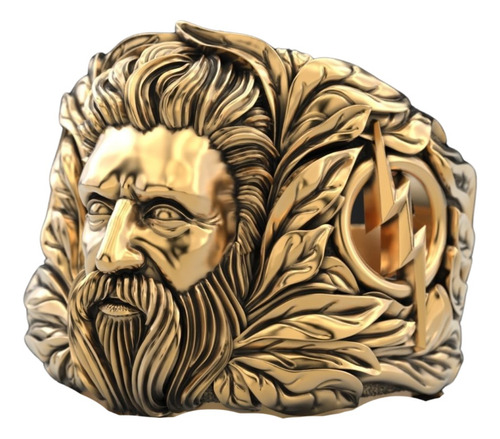 Anillo Hombre Barones Zeus Y Rayos Plata 925 Chapado Oro