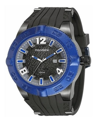 Relógio Esportivo Masculino Mondaine 94720gpmveu1 Elegante Cor Da Correia Preto Cor Do Bisel Azul-royal Cor Do Fundo Grafite