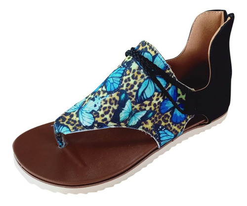 Sisit Braided Flat Sandals For Dama Retro Zip Up Print