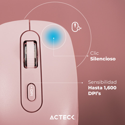 Mouse Acteck Flow Mi480 1600dpi 6 Botones Inalambrico Rosa
