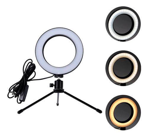 Ring Light Led Iluminador Com Tripé 6 Polegadas 16cm De Mesa Cor da estrutura Preto Cor da luz QUENTE/FRIO/NEUTRO 110V/220V