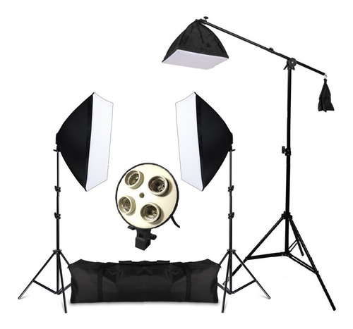 Kit Iluminação Bivolt 3 Softbox 50x70 Girafa Tripés C/ Nf