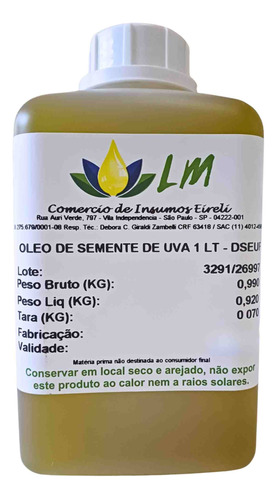  Óleo Vegetal Semente De Uva 1 Litro - 100% Puro
