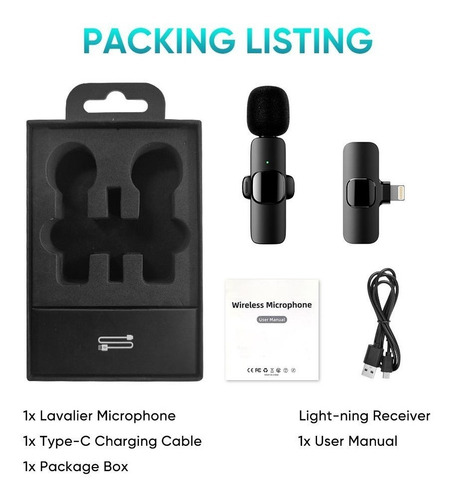 Microfono Inalambrico Solapero Tipo C + Lightning Noise Canc