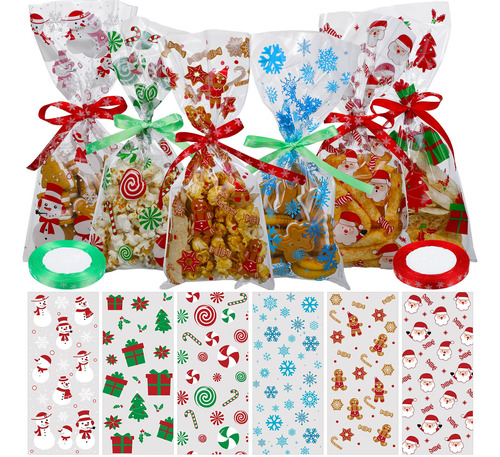 Layhit 600 Bolsas De Galletas De Navidad, Bolsas De Celofan,