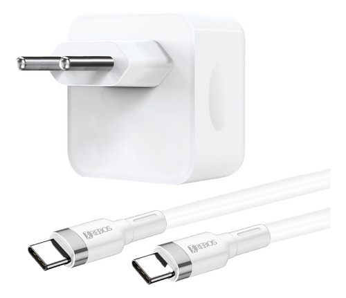 Carregador Dual Usb-c 40w Turbo + Cabo Tipo C Hs-401c Hrebos Cor Branco