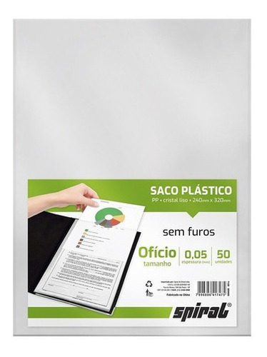 Saco Plástico Pp Ofício Sem Furos 0,05mm 50 Unidades