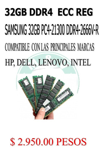 32gb Ddr4-2666 Ecc Reg, Rdimm 2rx4 Pc4-21300v-r Samsung 