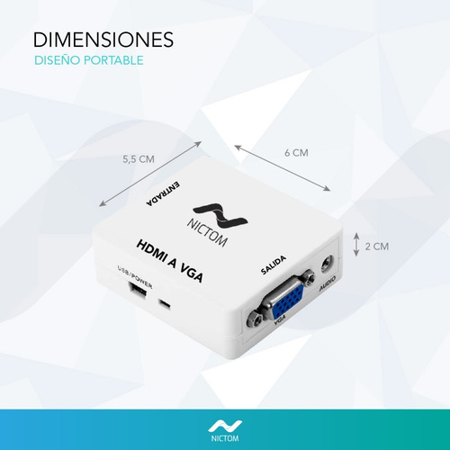 Conversor Adaptador Hdmi A Vga Activo Con Audio Local Color Blanco