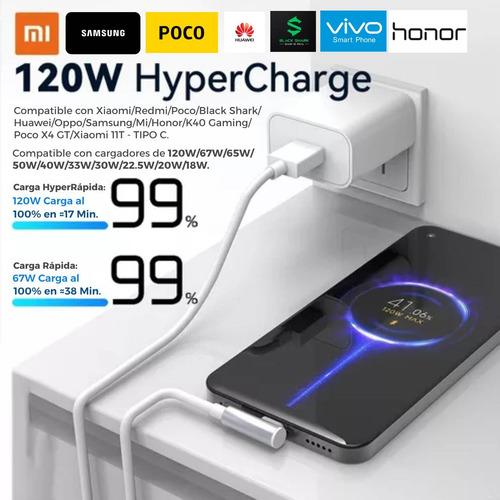 120w Cable Tipo C Hyper Carga 1.8m De Largo