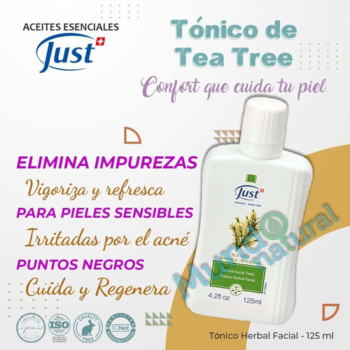 Imagen 2 de 6 de Limpiador Tónico De Tea Tree Y Manuca Anti-acné Swiss Just