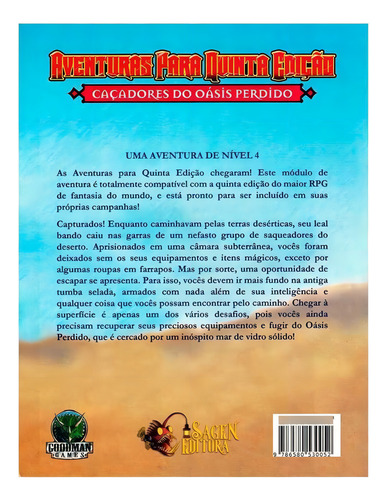 Aventuras Para Quinta Edição: Caçadores Do Oásis Perdido #6, De Chris Doyle. Série Dungeons & Dragons, Vol. 1. Sagen Editora, Capa Mole, Edição 1ª Edição Em Português, 2020