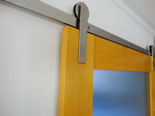 Kit Porta De Correr Em Inox Polido Trilho 1,5m