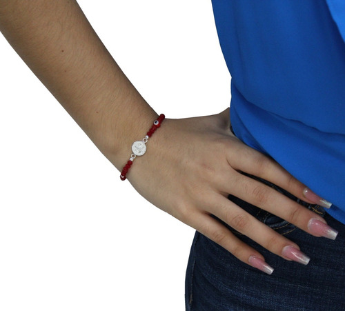 Imagen 6 de 10 de Pulsera Cristal Roja Ojo Y San Benito Plata .925 Agálea