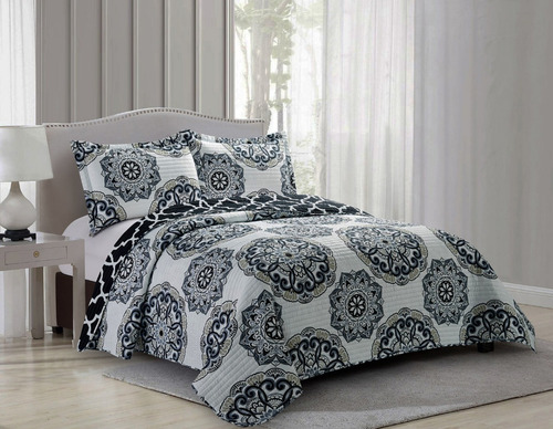 Imagen 5 de 5 de Cubrecama Quilt Cover Reversible +fundas King Kelowna D2