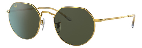 Anteojos de sol Ray-Ban Jack Small con marco de metal color polished gold, lente green de cristal clásica, varilla polished gold de metal - RB3565