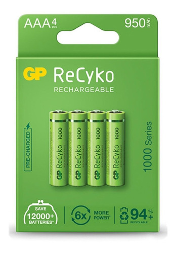 Pilas Recargable Tamaño Aaa Gp 4 Piezas 950 Mah Recyko Nimh