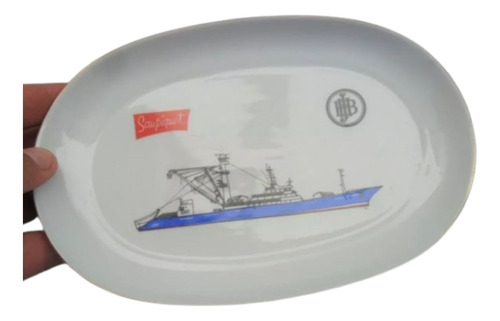 Plato Antiguo Porcelana España Barco Pesquero Pesca Saupique