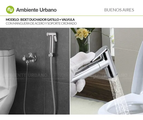 Bidet Duchador Gatillo Válvula Bronce Cromo Soporte Manguera