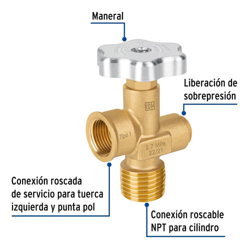 Válvula Para Cilindros De Gas Lp Hasta 45 Kg, Foset. 47651