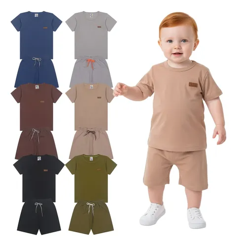 Kit 6 Peças De Roupas De Bebê Menino Algodão Verão Fofos Kit 3 Conjuntos Minimalista 1 - Veste 6 A 12 Meses