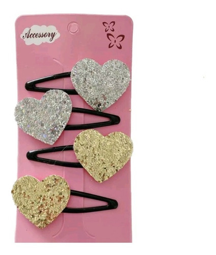 Pack De 4 Pinche Con Brillo Diseño Corazón - Pelo