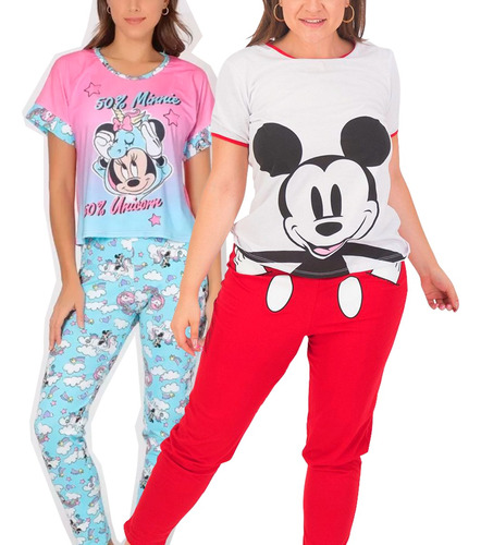 Par Pijamas Mujer Dama Playera Pantalón Mickey Minnie Mouse
