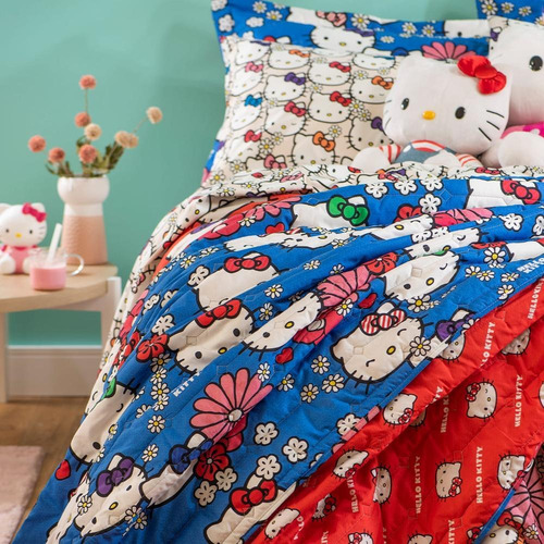 Edredom Dupla Face Matelassê Hello Kitty - King Rosa - Artex