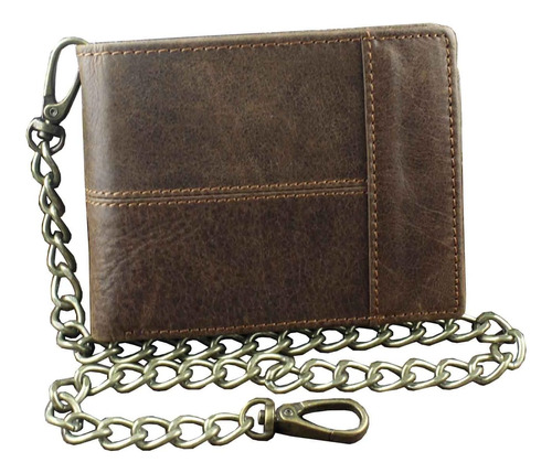 Nueva Cartera Vintage De Cuero Marrón Con Cadena Para Hombre