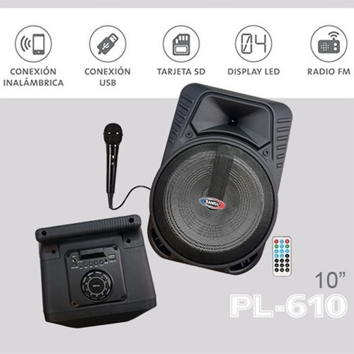 Bafle Potenciado 10´´ Bateria Recargable Usb + Sd + Bt + Mic