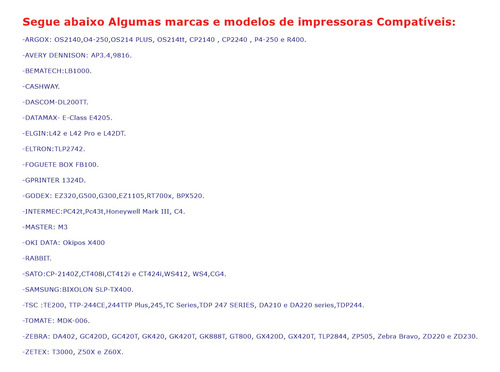 20 Rls Etiqueta 33x22 3c Térmica Branca Argox Elgin Zebra